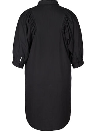 Cotton tunic with 3/4 length balloon sleeves, Black, Packshot image number 1