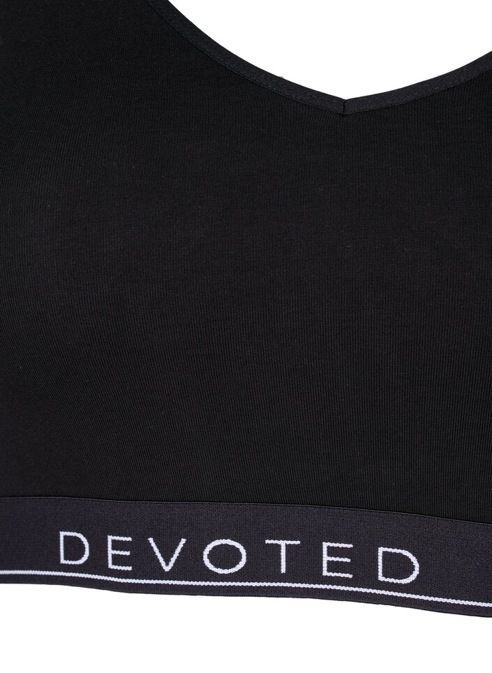 Cotton bra with v-neckline and text print, Black, Packshot image number 2