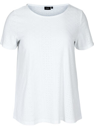 T-shirt with broderie anglaise, White, Packshot image number 0