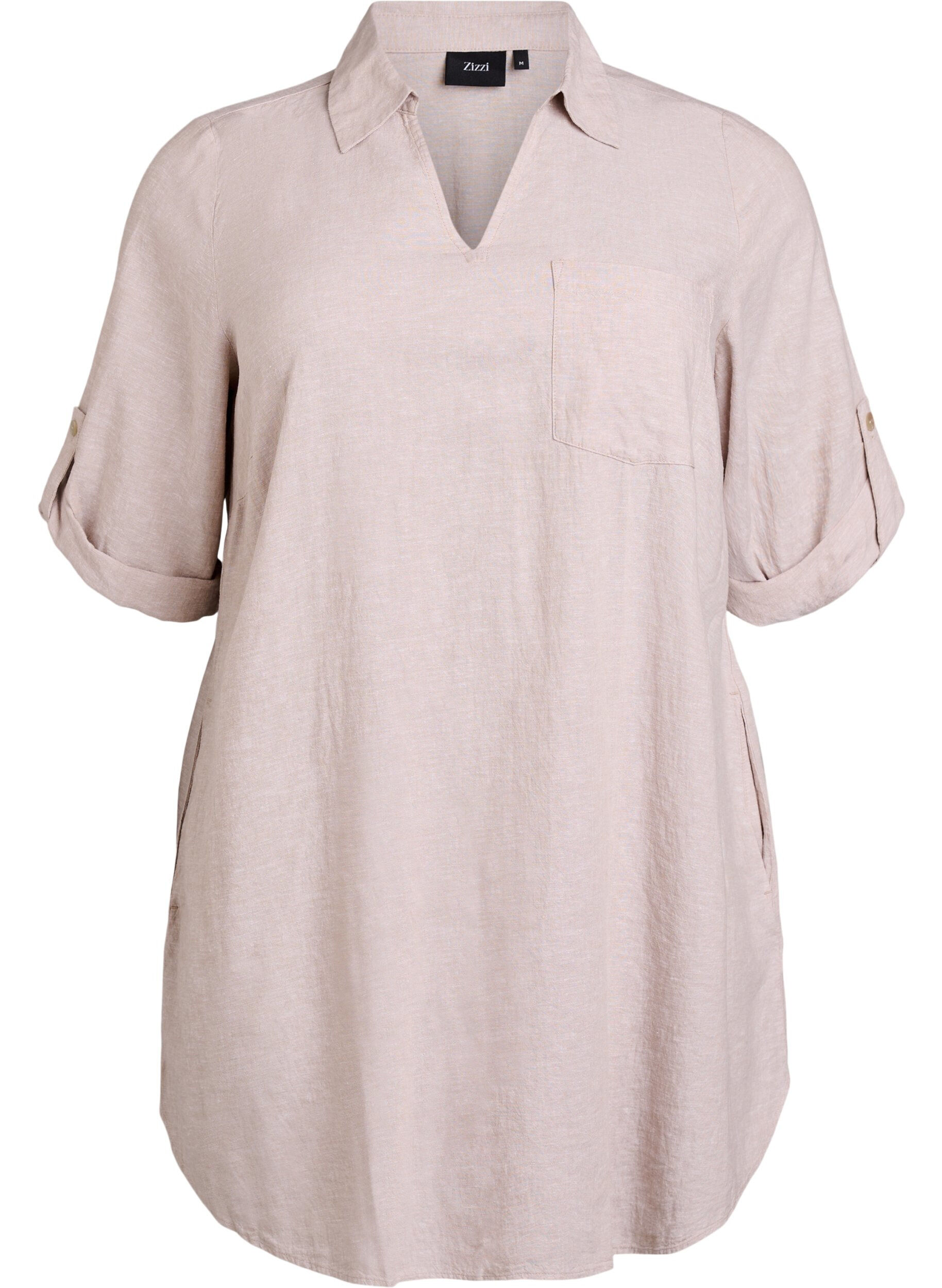 Zizzifashion Linen and viscose tunic with A-shape, Beige, Packshot image number 0