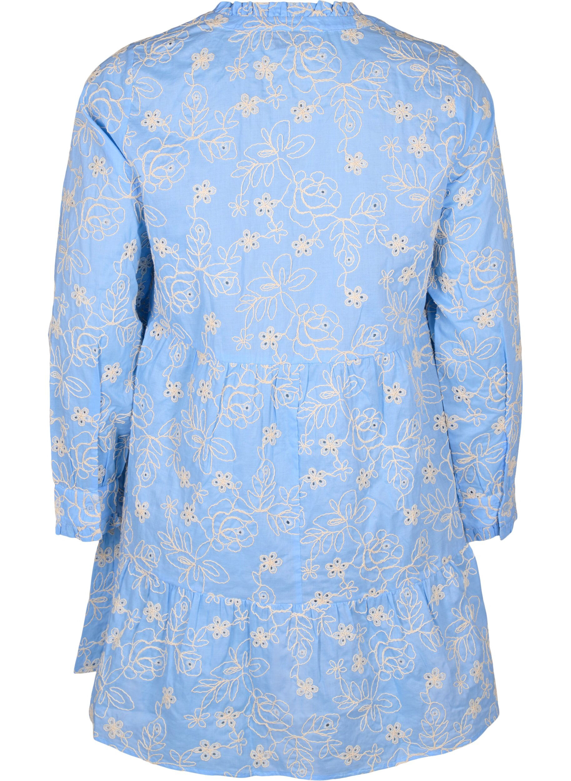 Zizzifashion Dress with embroidered flowers and long sleeves, Light Blue, Packshot image number 1