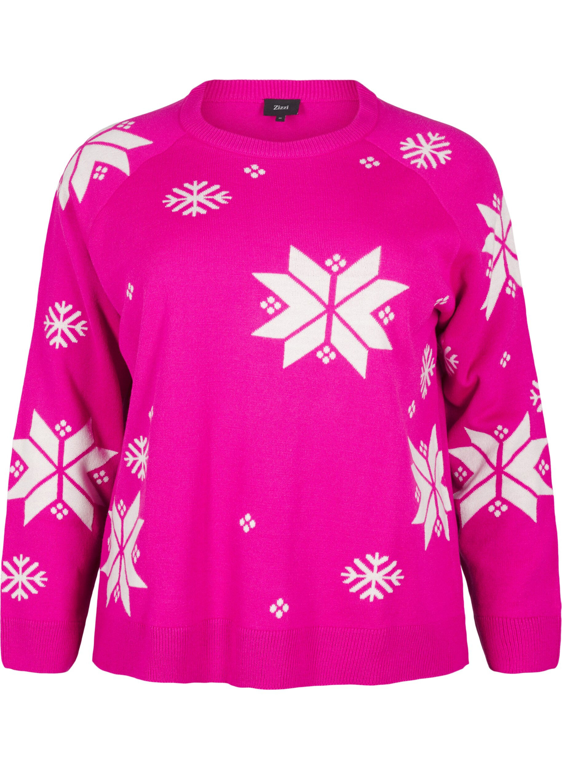 Zizzifashion Knitted jumper with snowflakes, Pink, Packshot image number 0