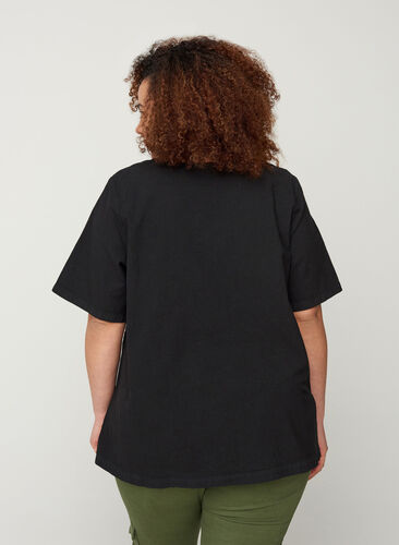 Short-sleeved blouse in cotton, Black, Model image number 1
