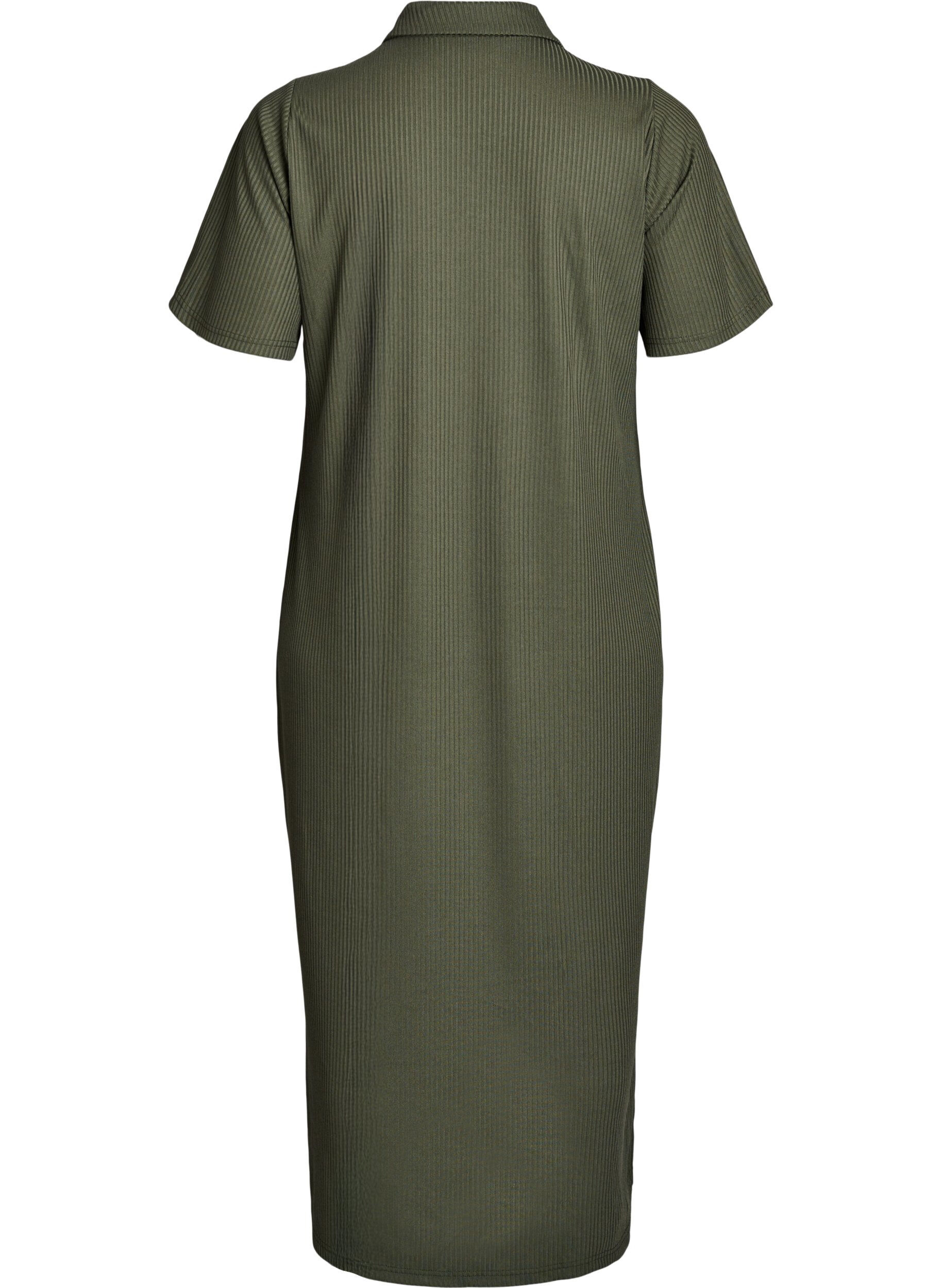 Zizzifashion Maxi dress in jersey with collar and short sleeves, Green, Packshot image number 1