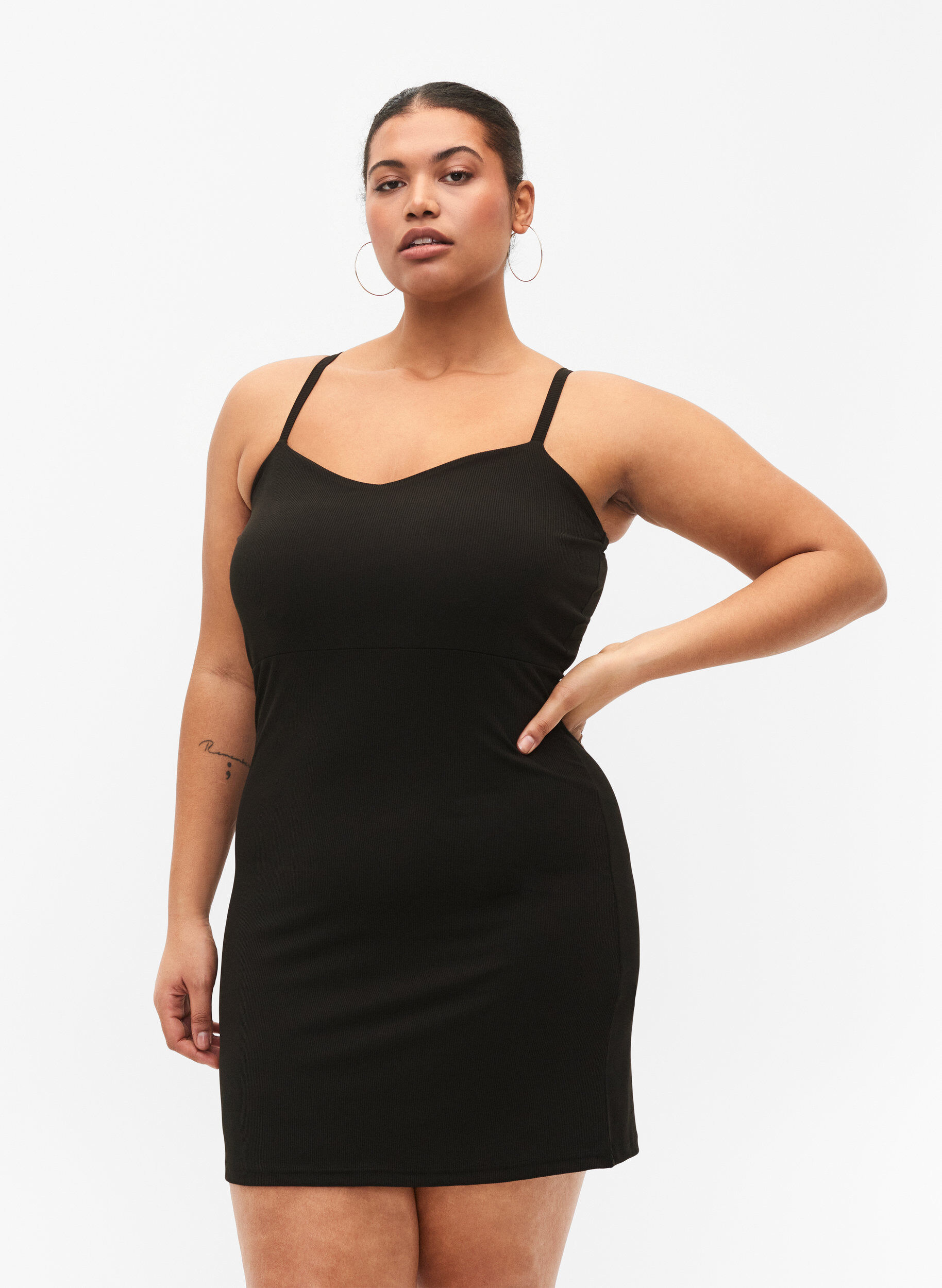 Zizzifashion Ribbed slip dress, Black, Model image number 0