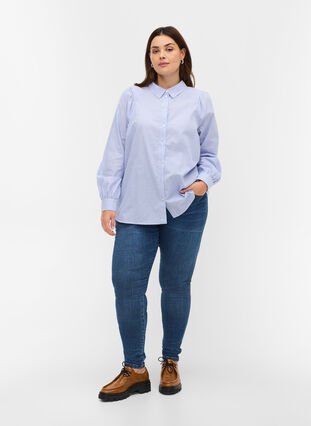 Striped cotton shirt, White/Blue stripe, Model image number 3