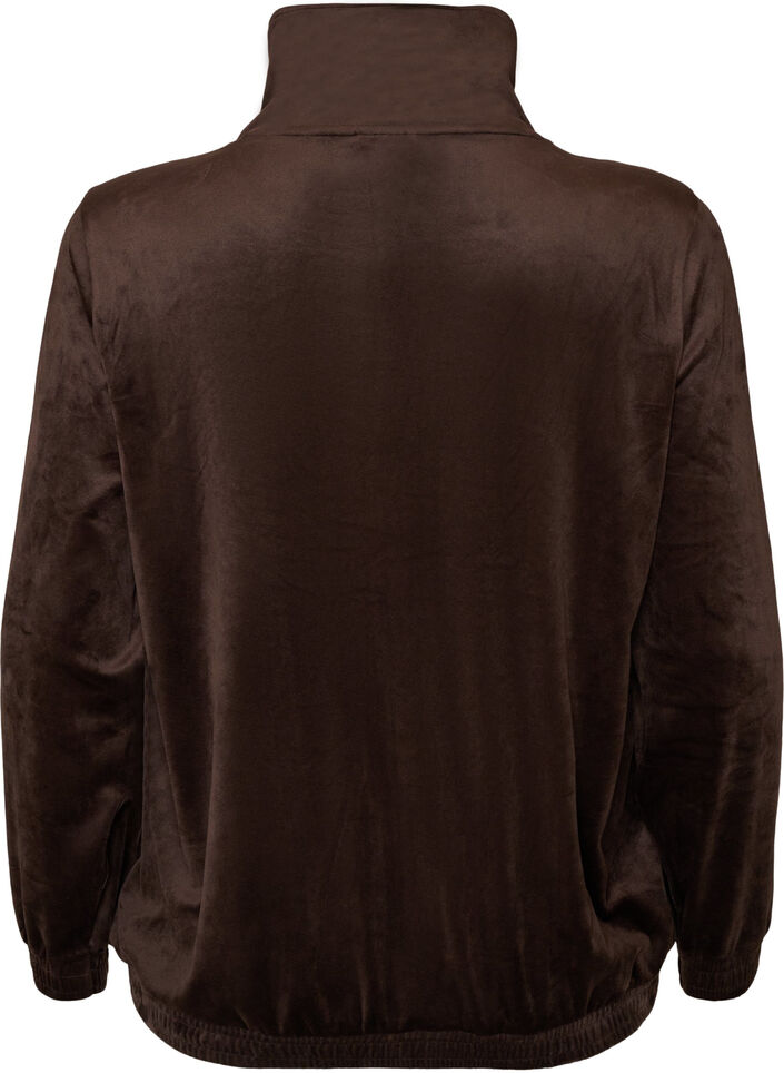 Soft velour cardigan with a zipper and high collar, Brown, Packshot image number 1