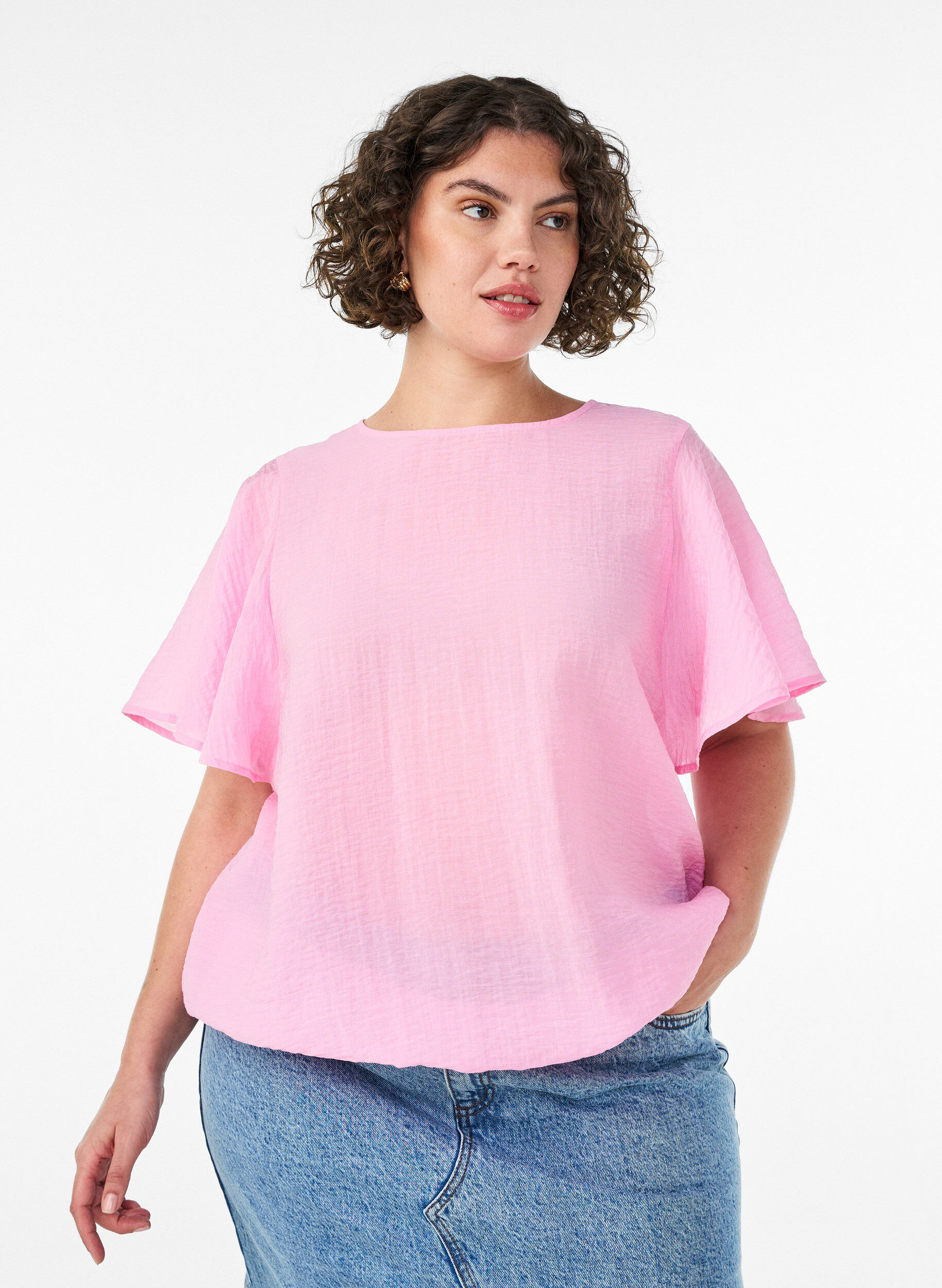 Zizzifashion Blouse with balloon shape and wing sleeves, Pink, Model image number 0