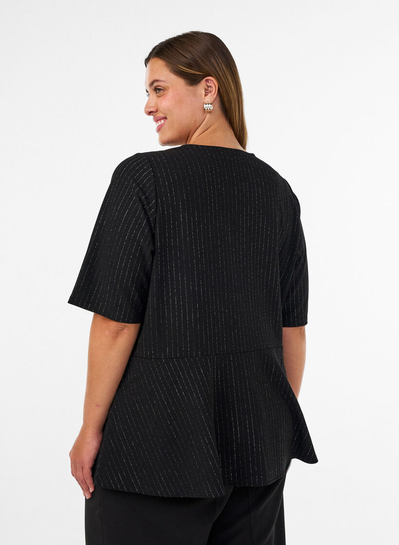 Peplum blouse with glitter stripes, Black, Model image number 2