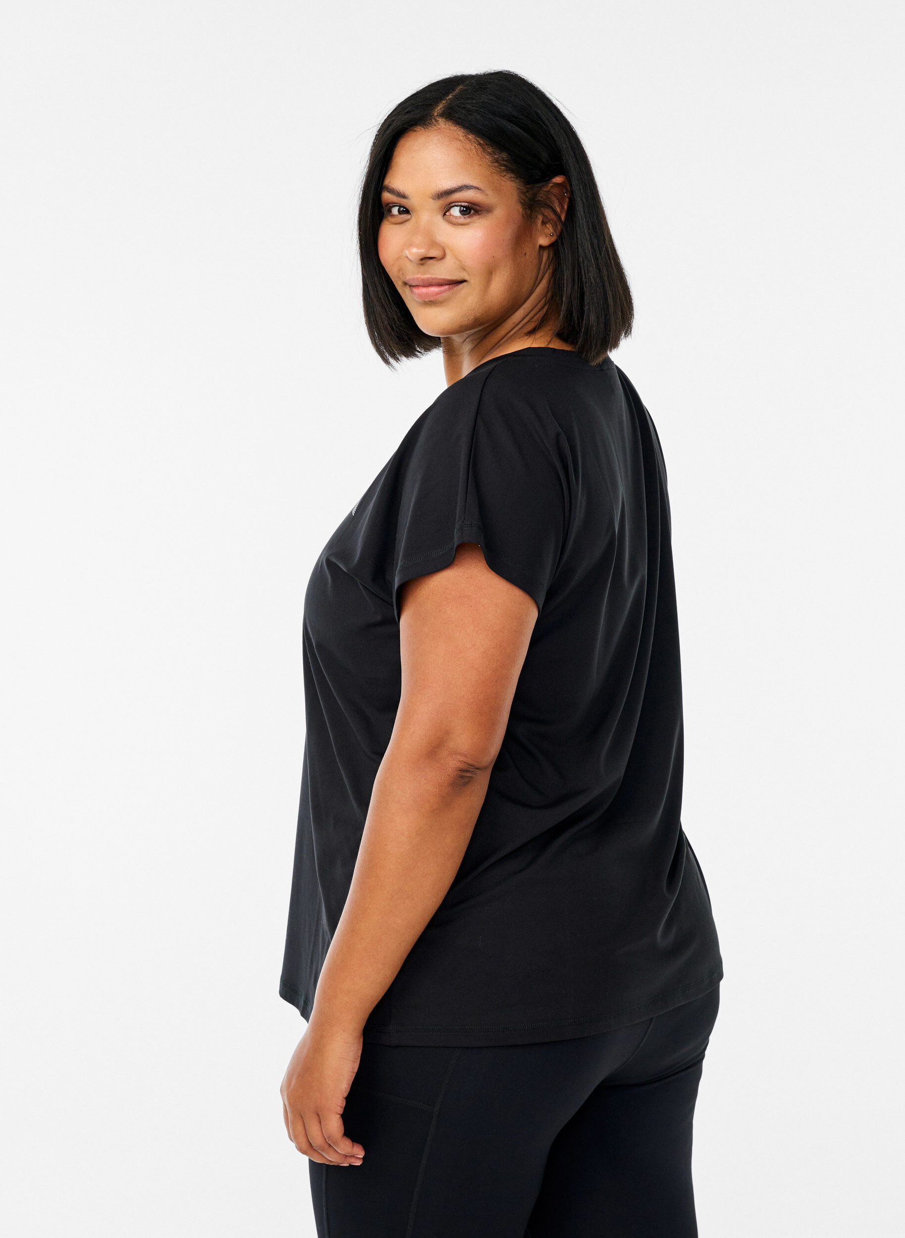ZizzifashionLoose training t-shirt with v-neck, Black, Model image number 2