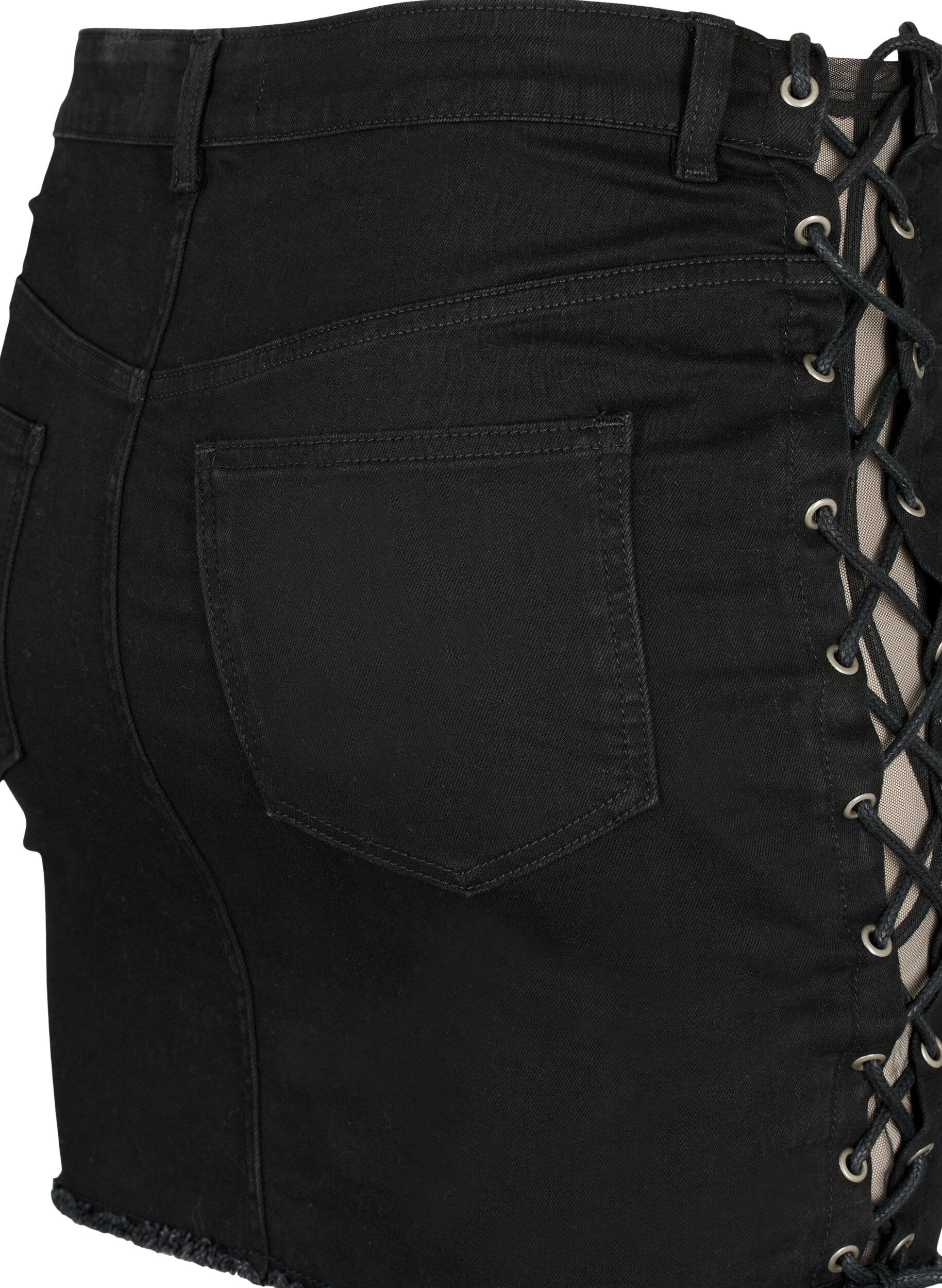 Zizzifashion Short denim skirt with lace-up details, Black, Packshot image number 3
