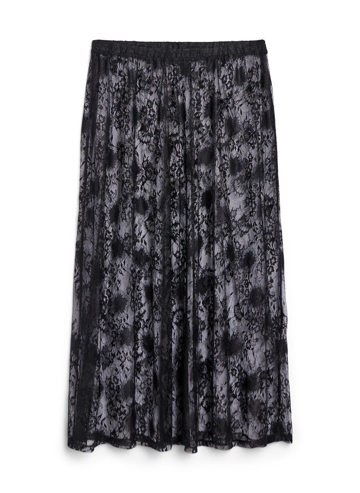 Long skirt in sheer lace, Black, Packshot image number 0