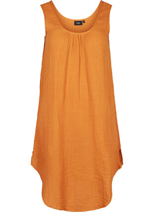 Sleeveless cotton dress in an A-line cut, Mustard As sample, Packshot image number 0