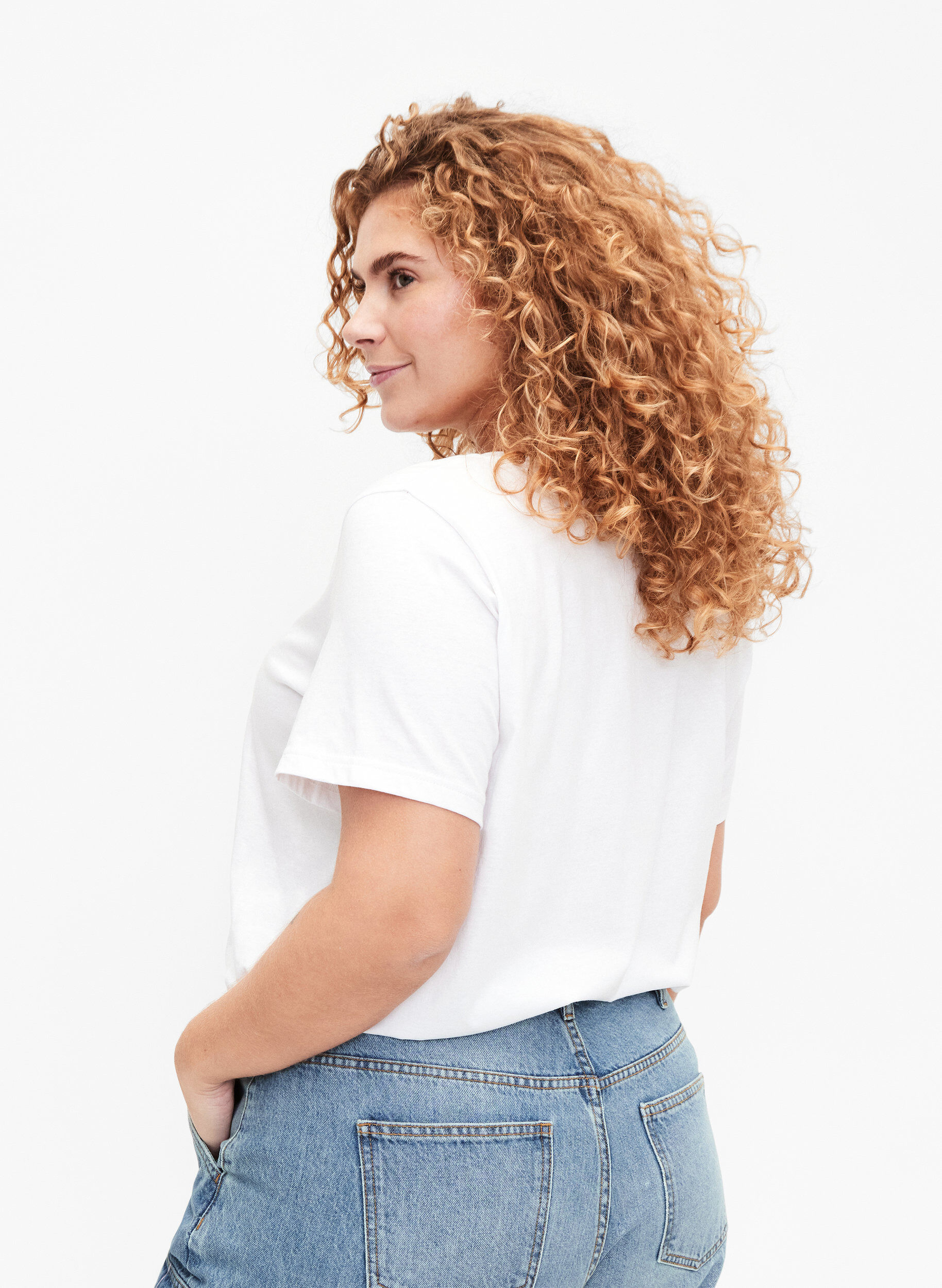 Zizzifashion Crew neck cotton T-shirt with print, B. White W. Hearts, Model image number 1