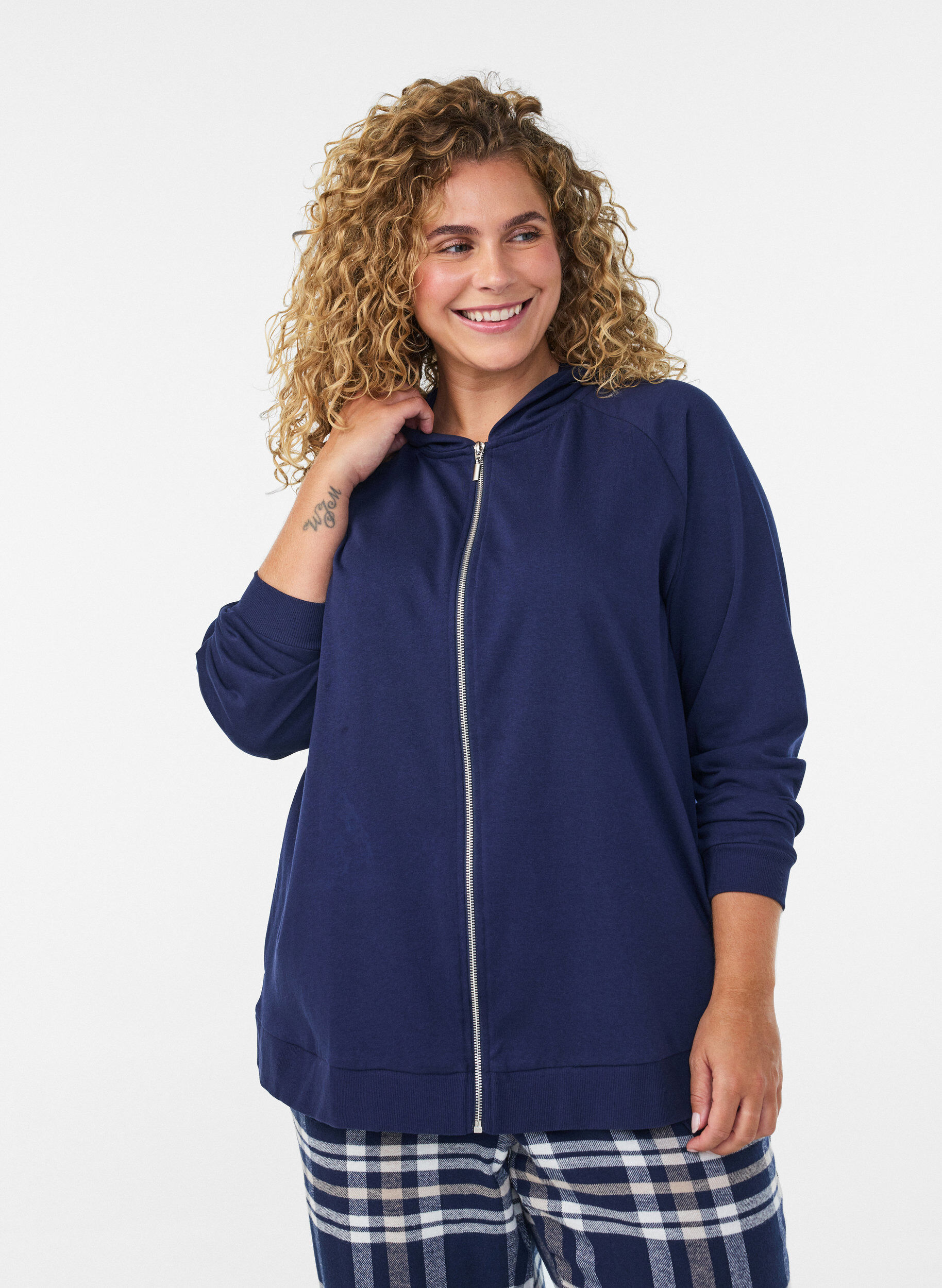 ZizzifashionHooded sweat cardigan with pockets, Blue, Model image number 0