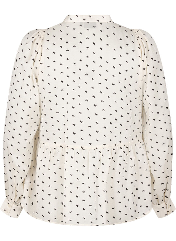 Blouse with peplum and bows, Ecru w Bow, Packshot image number 1