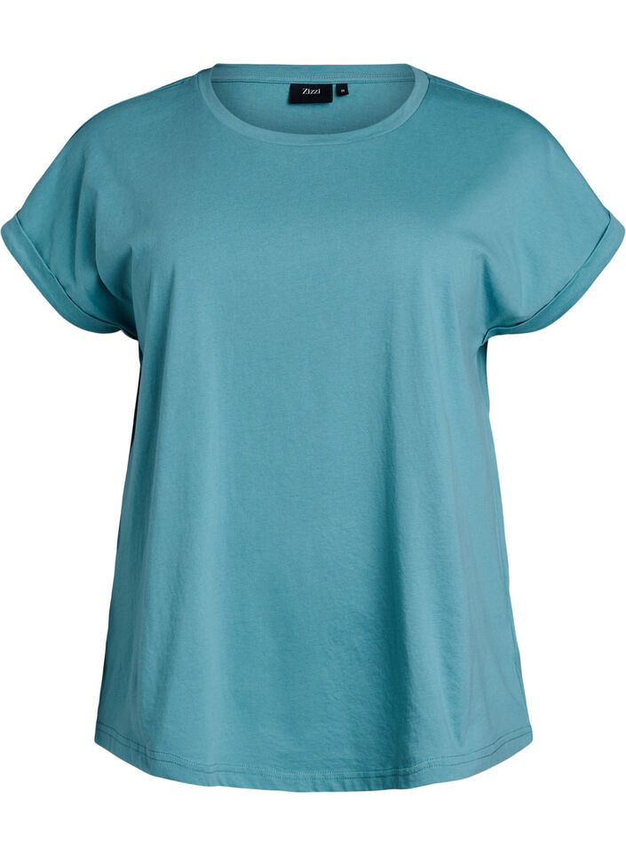 Short sleeve cotton blend T-shirt, Blue, Packshot image number 0