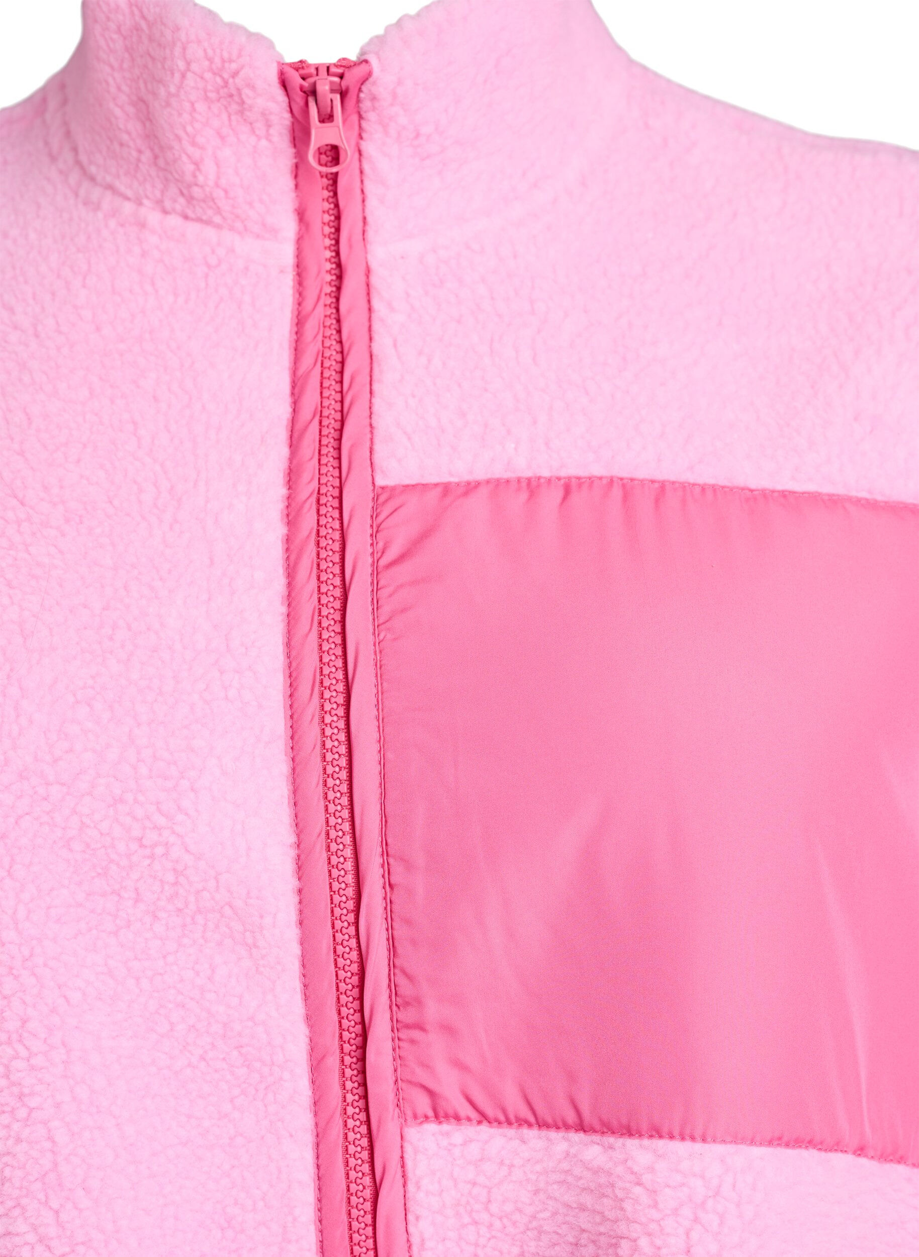 Zizzifashion Teddy fleece vest with zip and contrast detail, Pink, Packshot image number 2