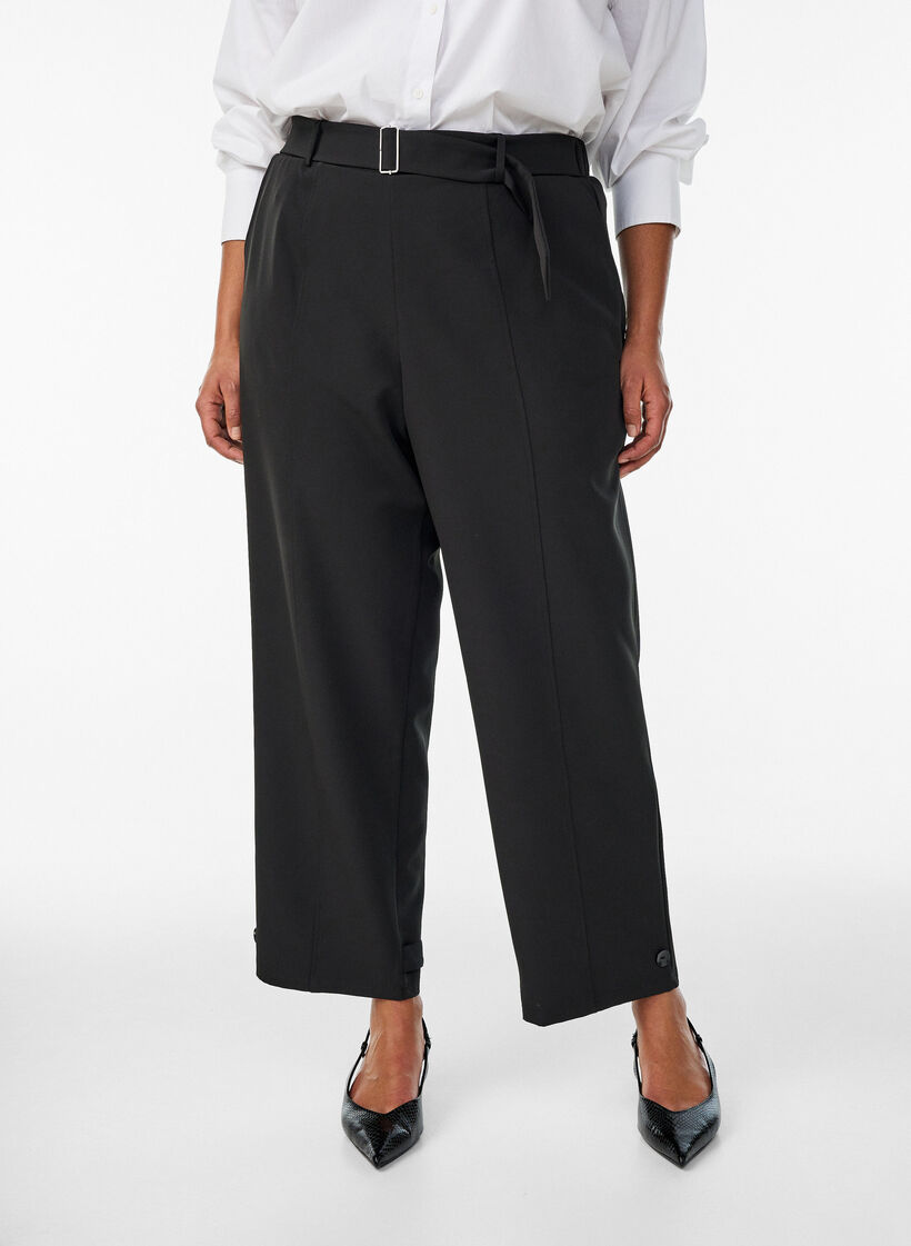 High-waisted trousers with belt, Black, Model image number 2