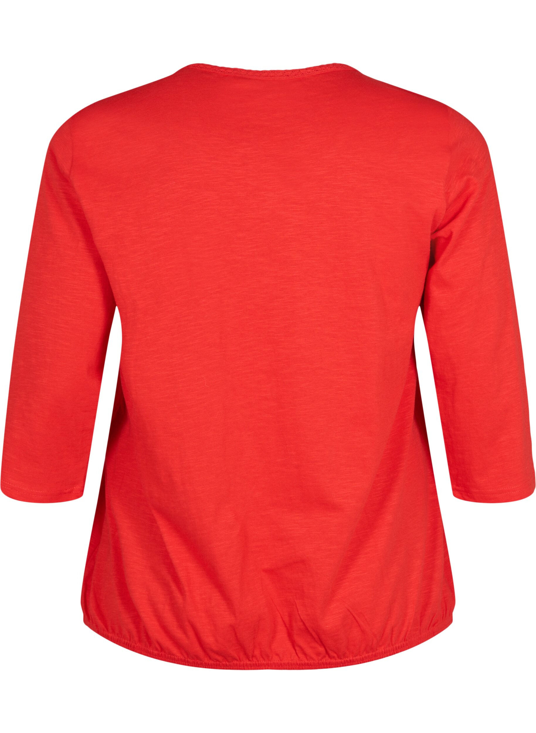 Zizzifashion Cotton top with 3/4 sleeves, Fiery Red, Packshot image number 1