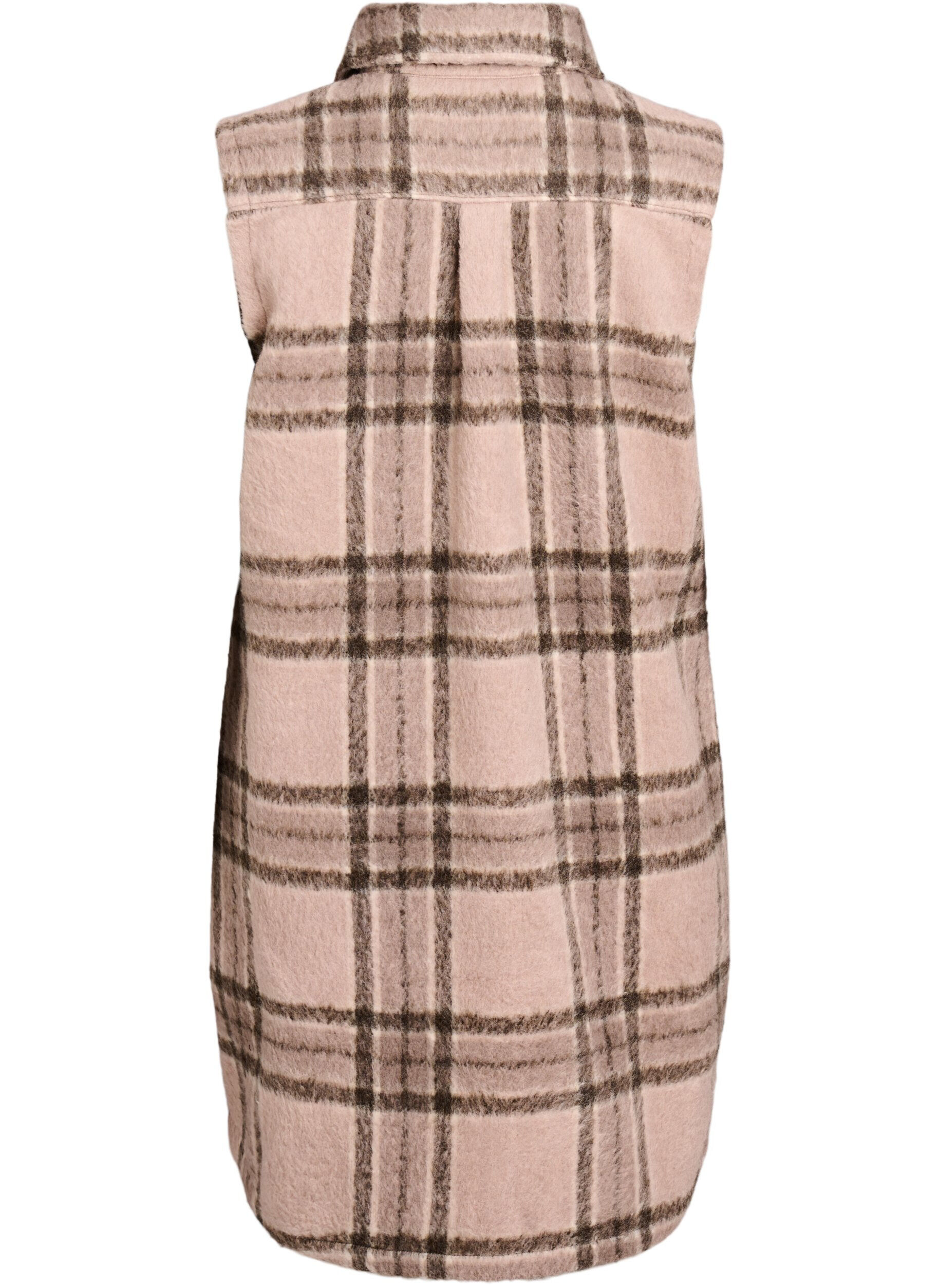 Zizzifashion Long checked vest in brushed quality, Beige, Packshot image number 1