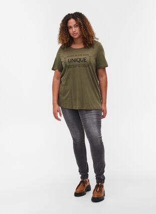 Short-sleeved printed cotton t-shirt, Ivy Green/Unique, Model image number 2