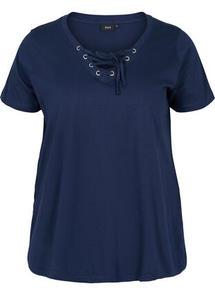 Organic cotton t-shirt with tie-string detail, Navy Blazer, Packshot image number 0