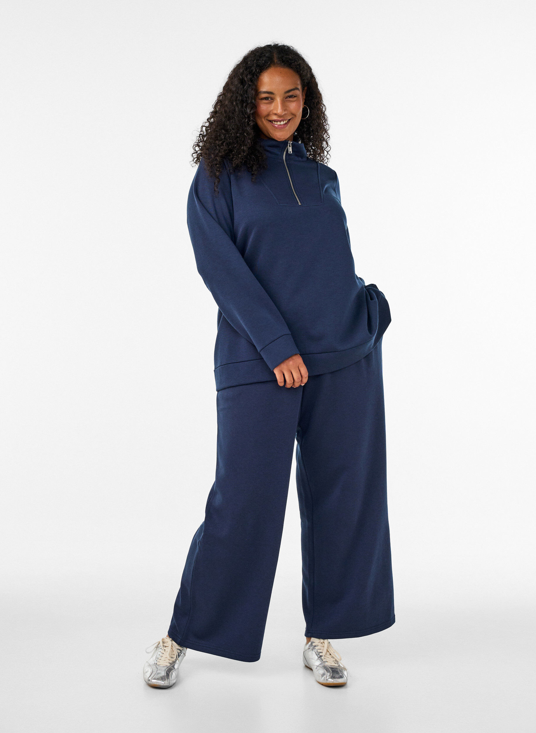 ZizzifashionHigh-waisted sweatpants with wide legs, Blue, Model image number 0
