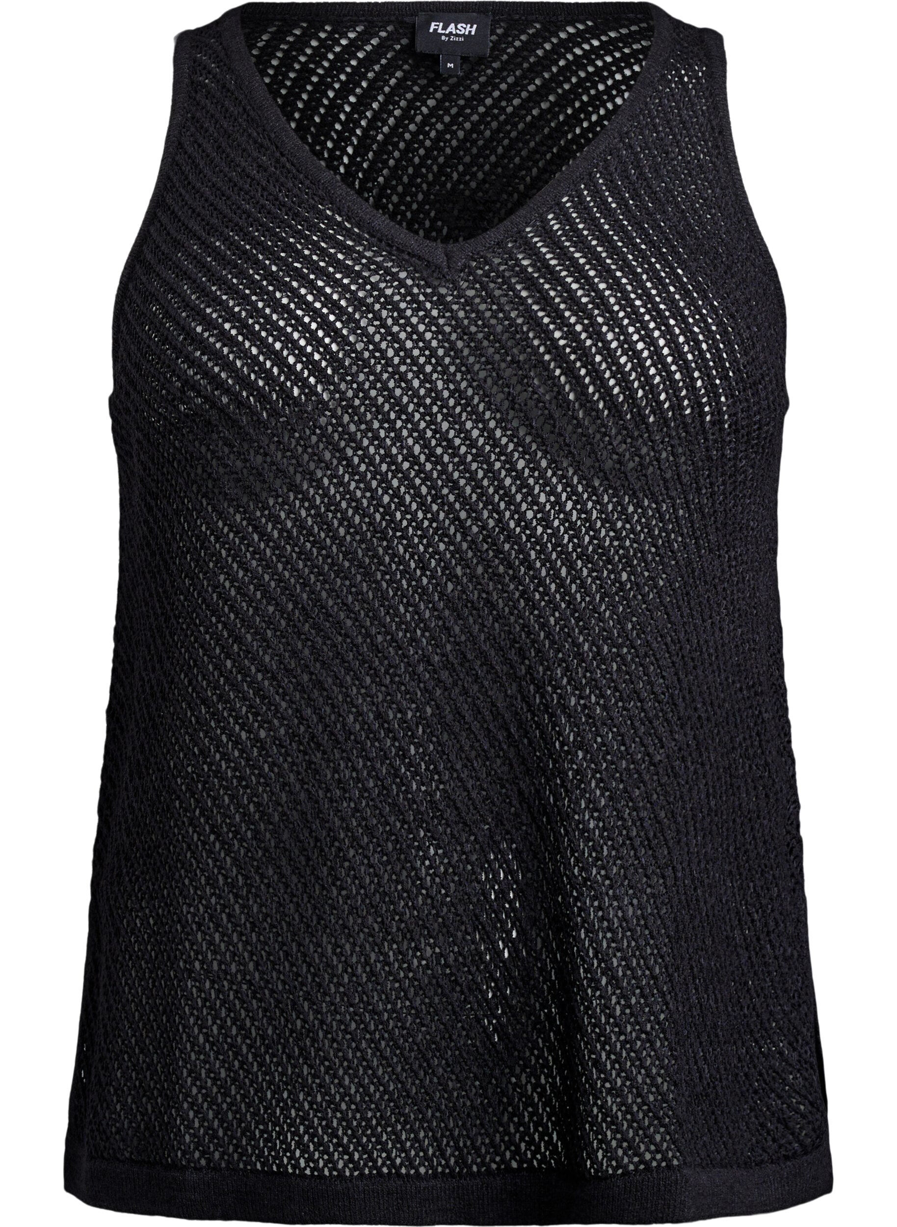 Zizzifashion FLASH - Sleeveless knitted top with v-neck, Black, Packshot image number 0