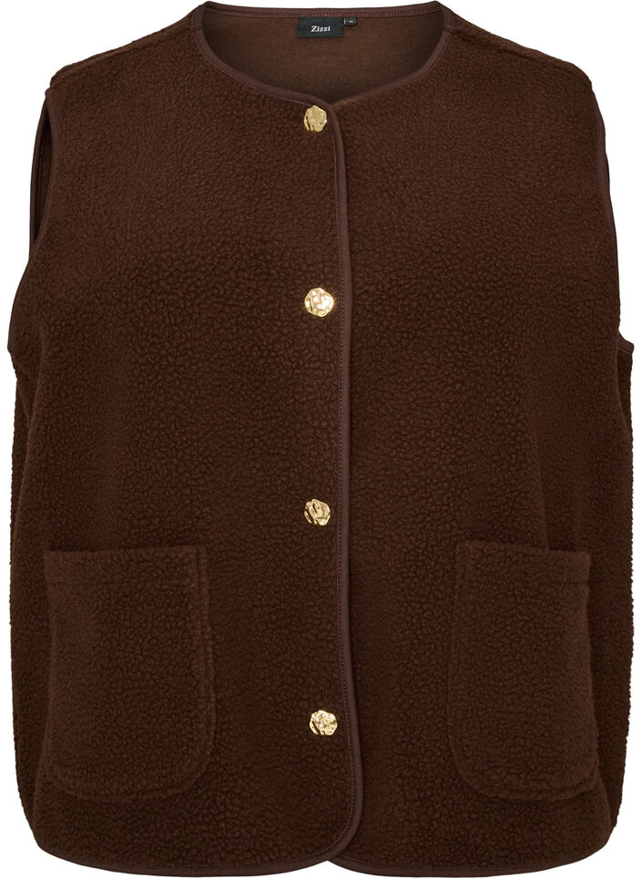 Teddy gilet with buttons and pockets, Brown, Packshot image number 0