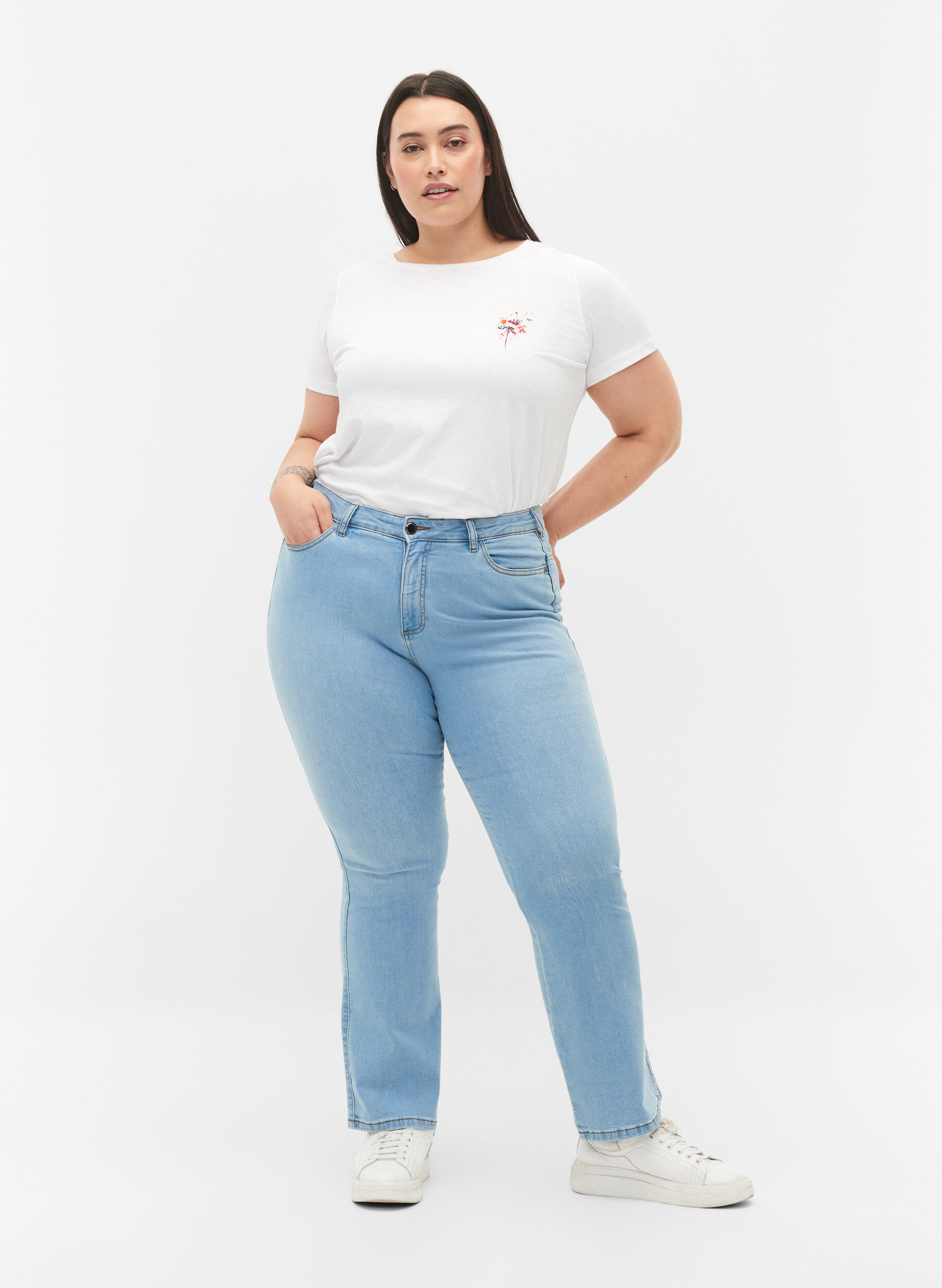 Zizzifashion High-waisted Ellen bootcut jeans, Light Blue, Model image number 0