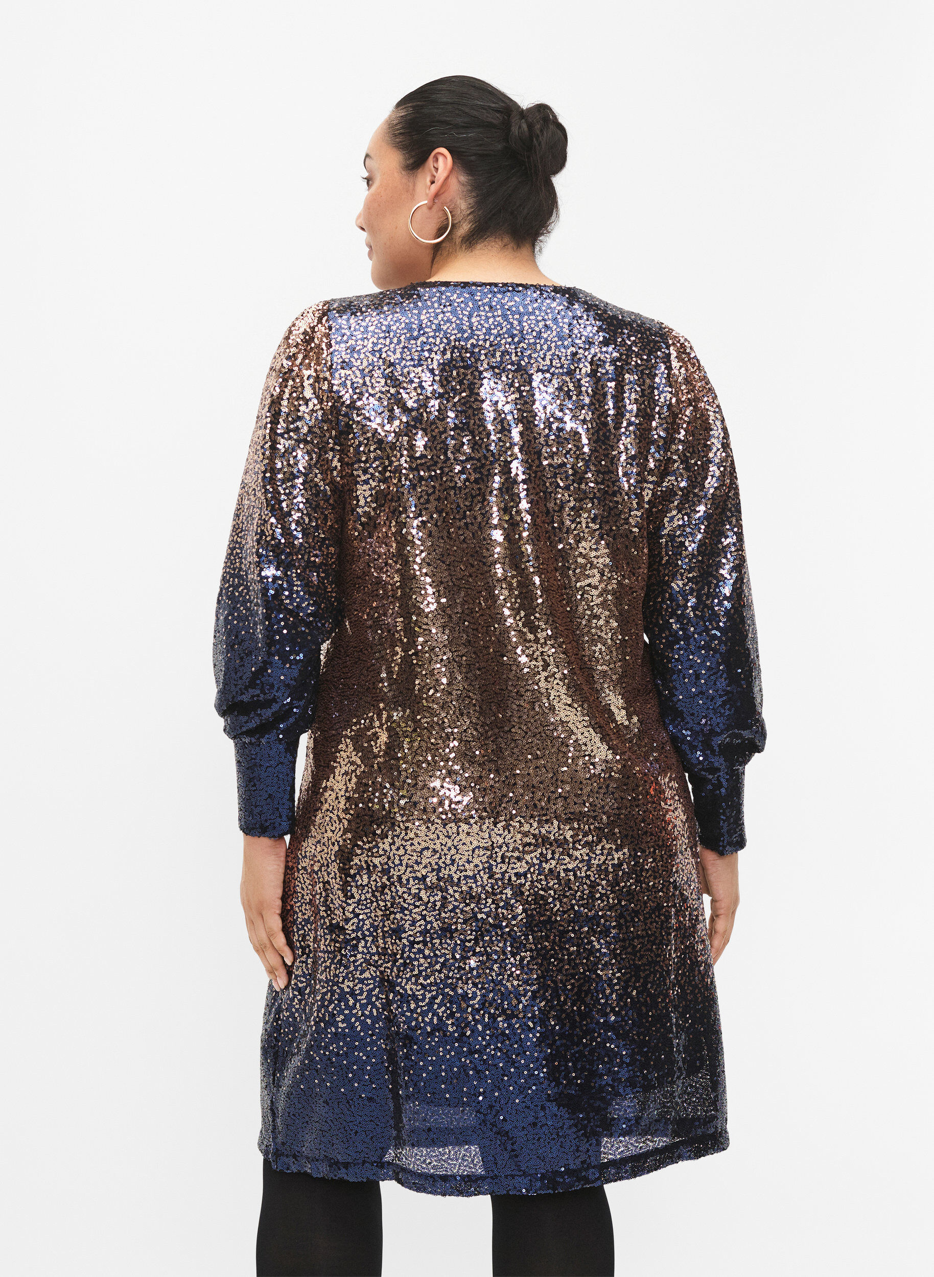Zizzifashion Sequin dress with balloon sleeves, Evening Blue Cobber, Model image number 1