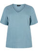 Cotton blouse with embroidery and short sleeves, Smoke Blue, Packshot image number 0