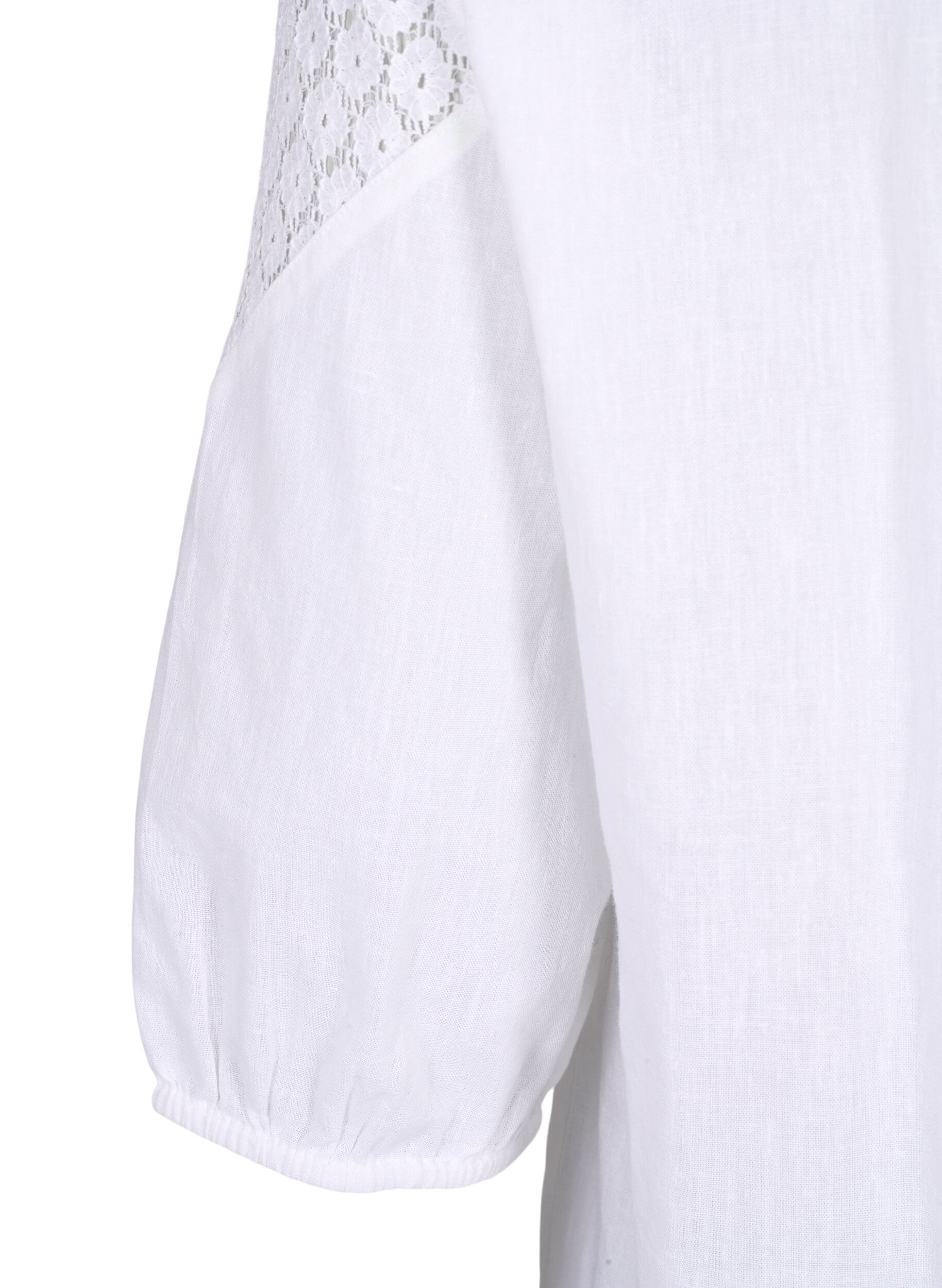 Zizzifashion Blouse in a cotton mix with linen and crochet detail, Bright White, Packshot image number 3