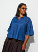 Denim blouse with a chest pocket and elbow-length sleeves, Blue, Model image number 0