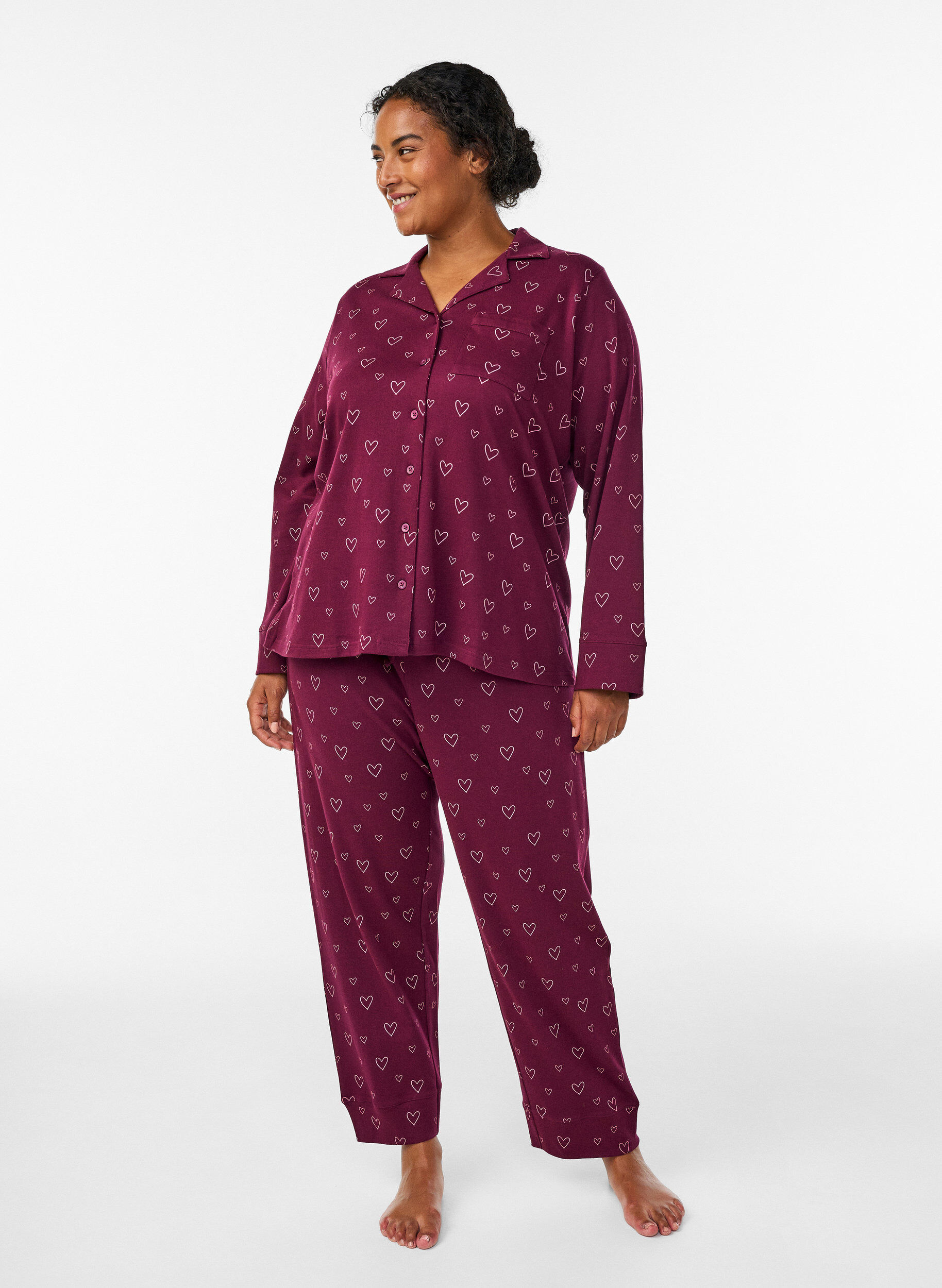 ZizzifashionCotton pyjama shirt with chest pocket, Red, Model image number 1