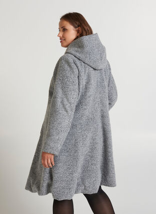 Long coat with wool, Light Grey Melange, Model image number 1
