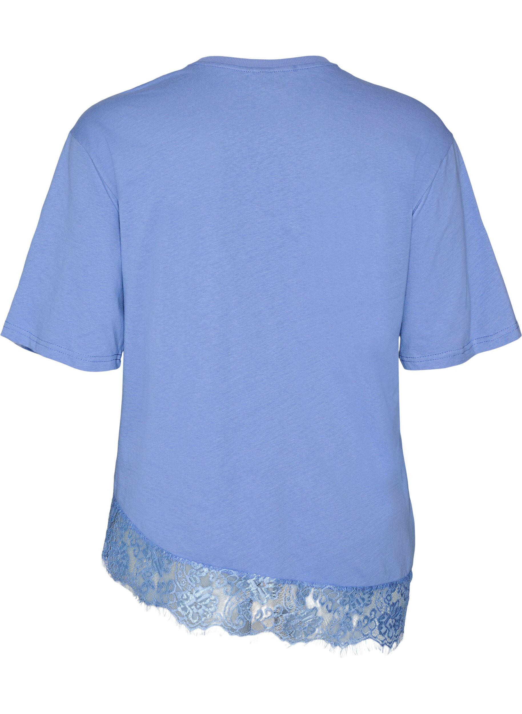 Zizzifashion T-shirt with asymmetric lace hem, Purple, Packshot image number 1