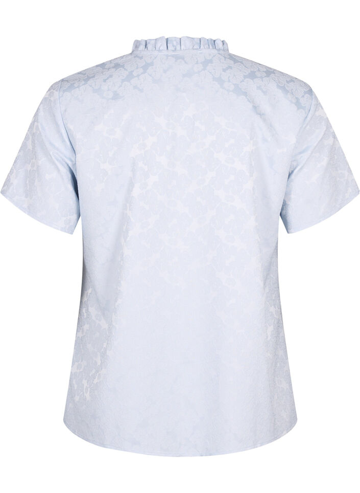 Short-sleeved jacquard blouse with ties, Light Blue, Packshot image number 1