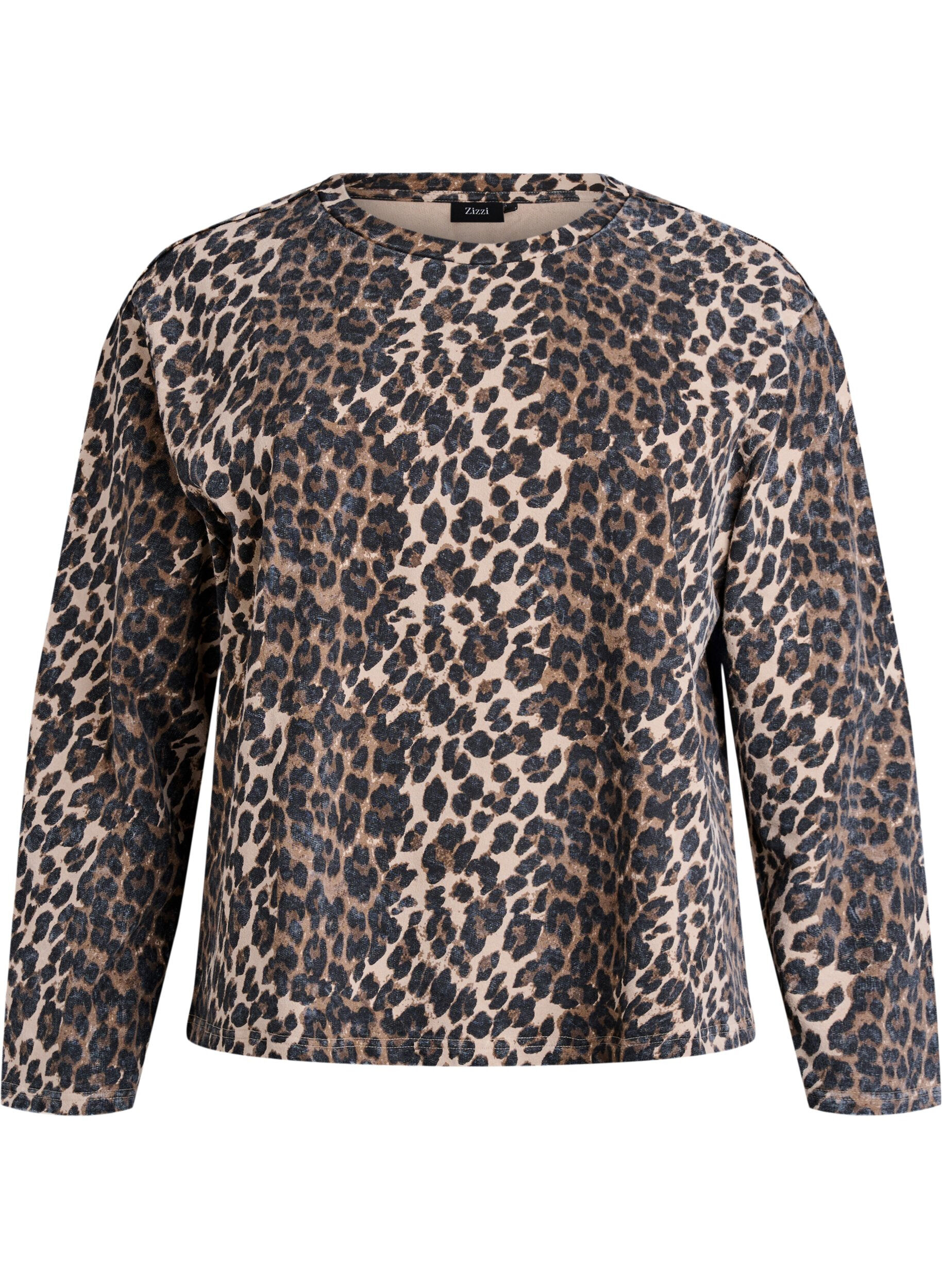 Washed sweatshirt with leopard print