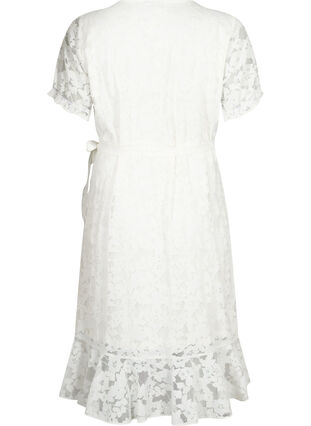 Wrap dress with lace and short sleeves, Bright White, Packshot image number 1