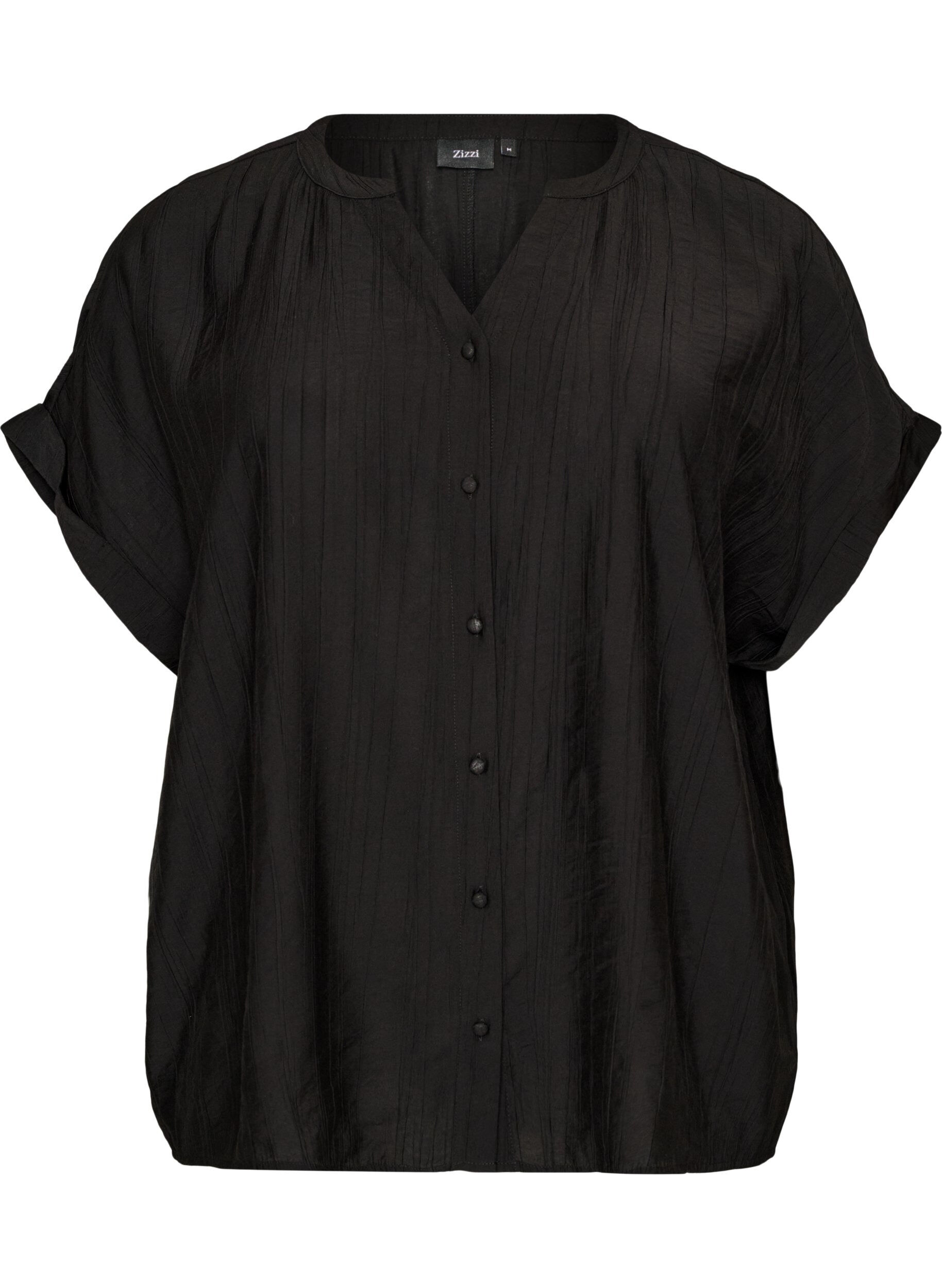 Zizzifashion Viscose blouse with buttons and texture, Black, Packshot image number 0