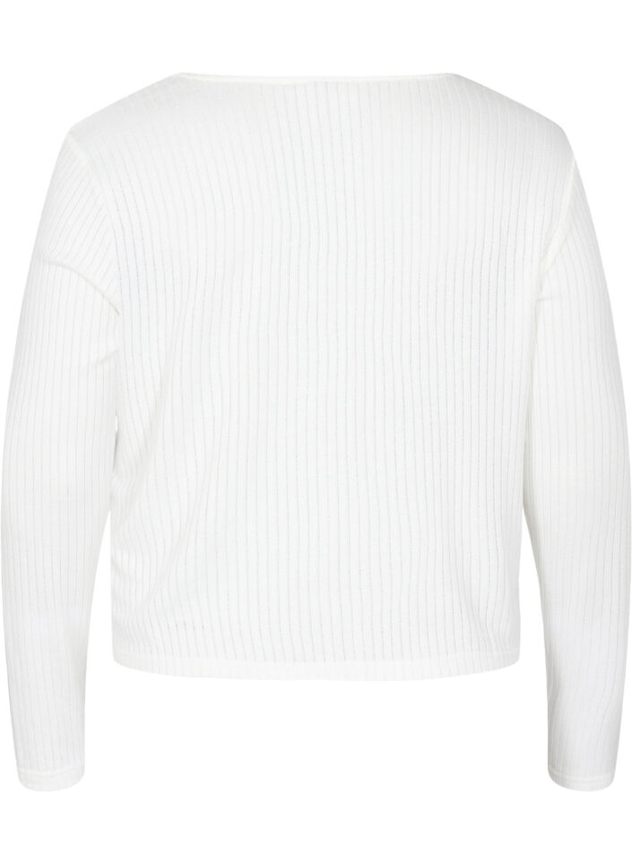 Ribbed cardigan with tie-string, White, Packshot image number 1