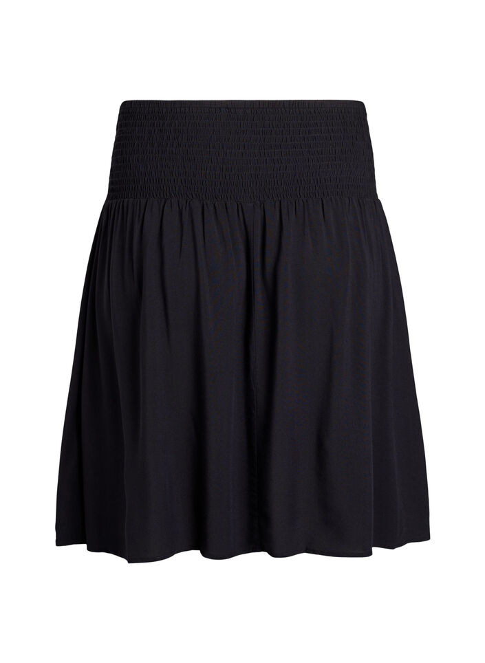 Short skirt with smocked waist, Black, Packshot image number 1