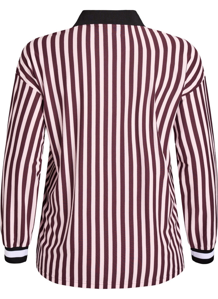 Polo shirt with stripes and text print, Dark Bordeaux, Packshot image number 1