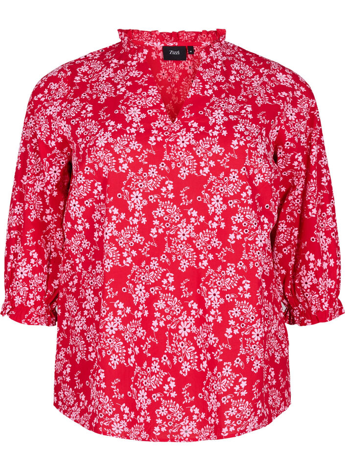 Cotton blouse with floral print, Red, Packshot image number 0