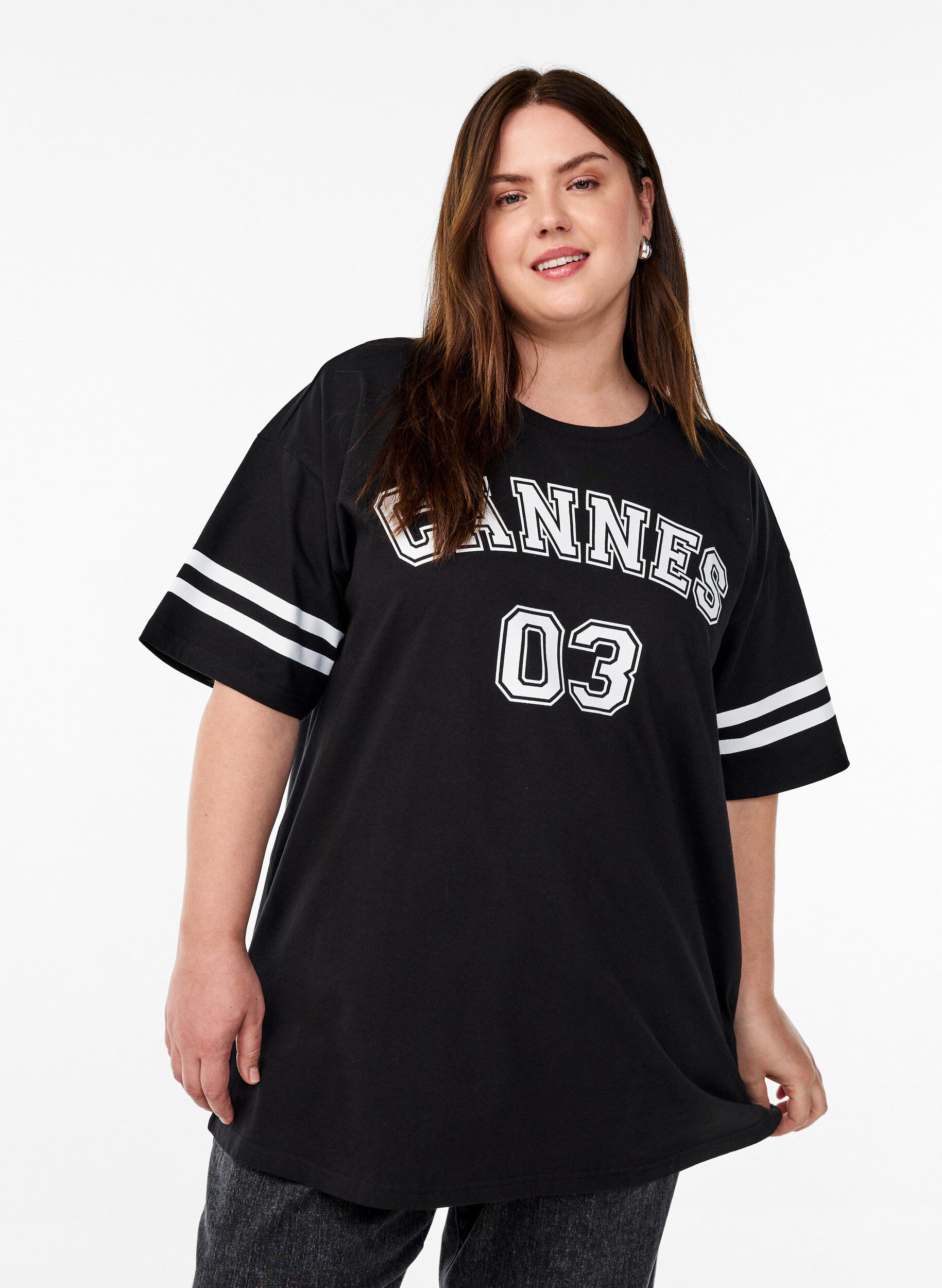Zizzifashion Sporty oversized college T-shirt, Black, Model image number 0