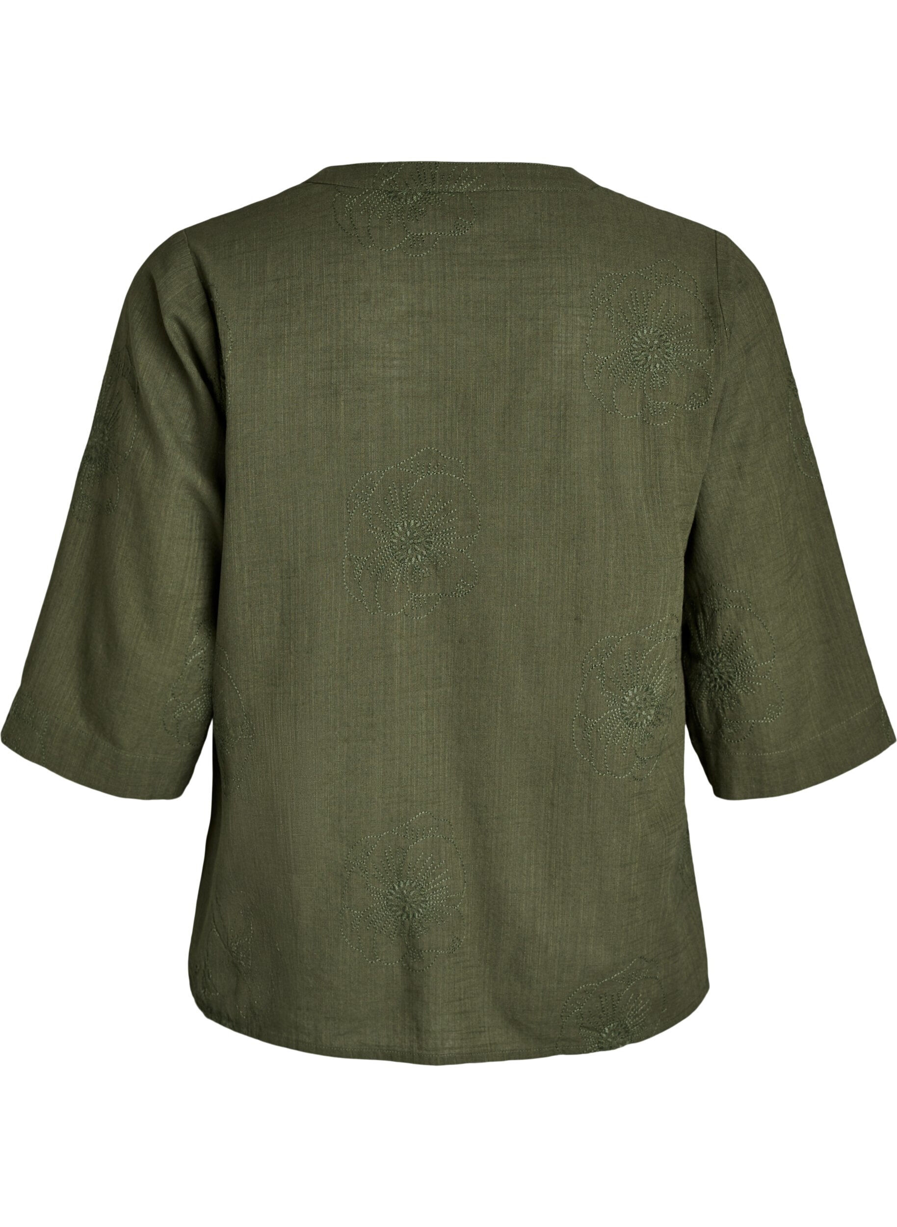 Zizzifashion Cotton blouse with embroidered details and 3/4 sleeves, Green, Packshot image number 1