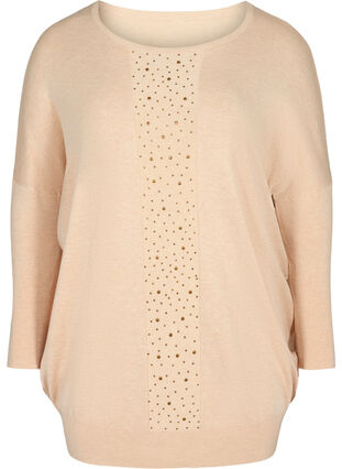 Oversize knitted blouse with studs and ribbed edges, Nomad Mel. w studs, Packshot image number 0
