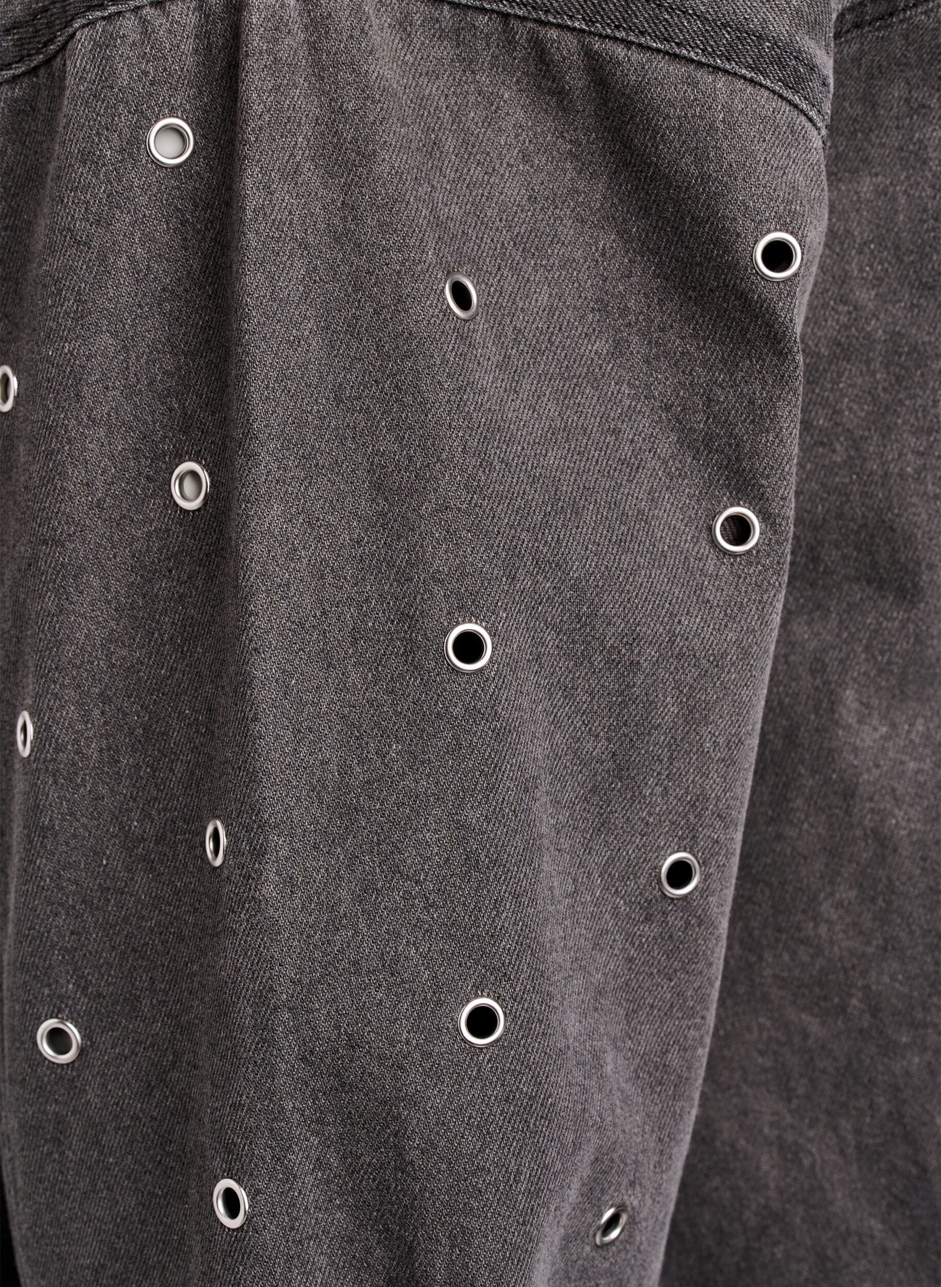 Zizzifashion Denim shirt with eyelets on the sleeves, Grey Denim, Packshot image number 3